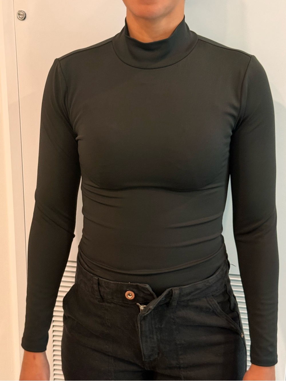Express Black Long-Sleeve Mock Neck Top